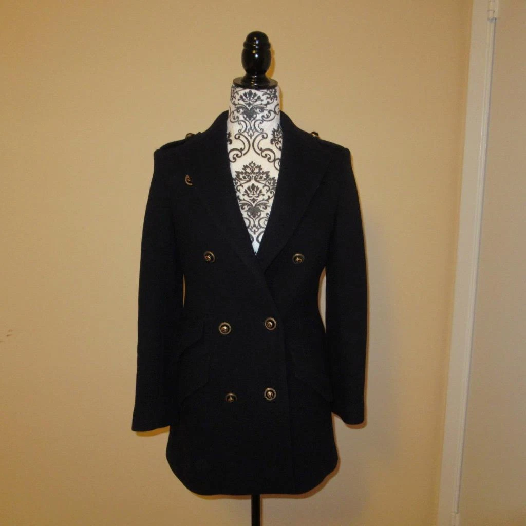 GUCCI Black Military Pea Wool GG Button Coat Jacket IT 36 US 0 XXS