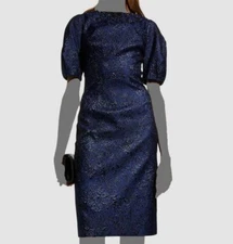 $66 Rickie Freeman for Teri Jon Women's Blue Puff-Sleeve Jacquard Dress Size 6