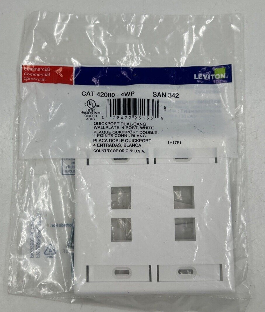 Leviton 42080-4WP  SAN 342 QuickPort Dual-Gang 4 port, white