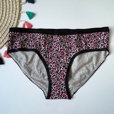 Victoria's Secret VTG Cotton Hiphugger Panty Black/Pink Leopard Small NEW