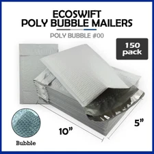 150 #00 5x10 "EcoSwift" Brand Poly Bubble Mailers Padded Shipping Envelope #00