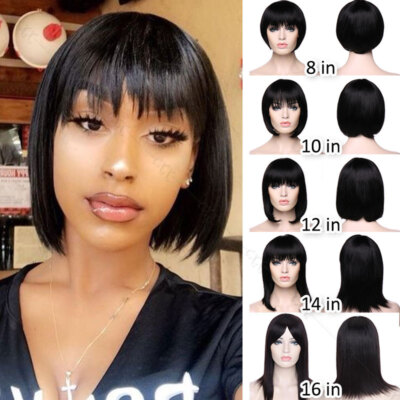Lady Girl Bob Wig Women's Short Straight Bangs Full Real Remy
