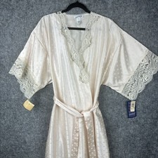 Vintage New Lily of France Robe Women Medium Peach Satin Lace Long NOS 80s