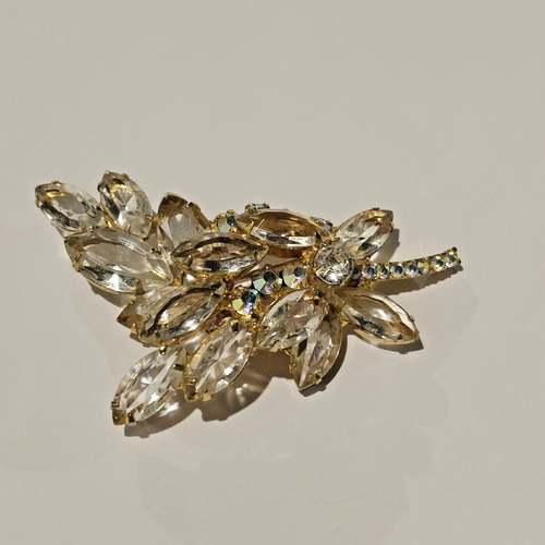 Stunning Vtg Juliana Flower Spray Brooch Pin Clear Crystal AB Marquise Glass - Picture 10 of 15