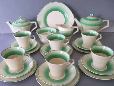 Royal Tudor Ware grün Art Deco Teeservice 23 tlg: Mid Century MCM Vintage (Barker Ware)