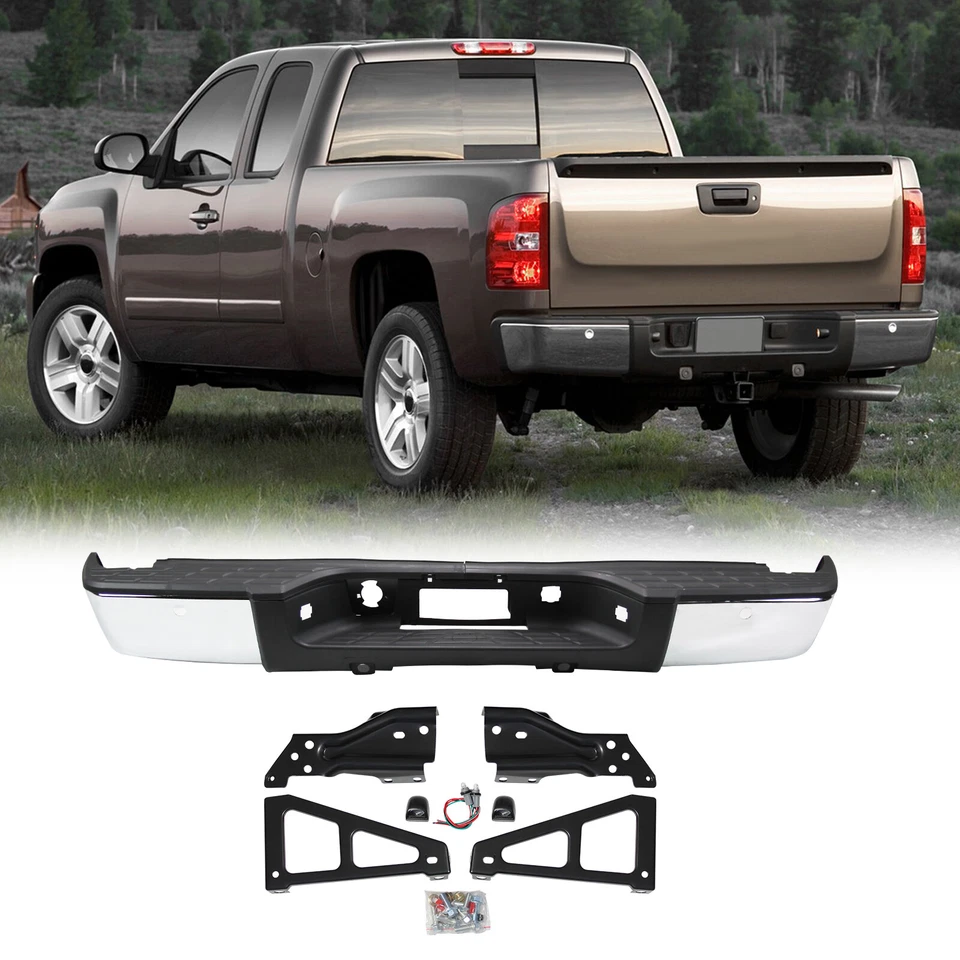 Rear Step Bumper For 07-13 Chevy Silverado GMC Sierra 1500 W/ Sensor Hole,Chrome Foto 3 de 4