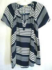 Show Me Your Mumu Blue White Striped V Neck Short Sleeve Shirt Size XS EUC
