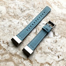 Blue Color Soft Leather Band Strap with White Stitches for Fitbit Charge 2