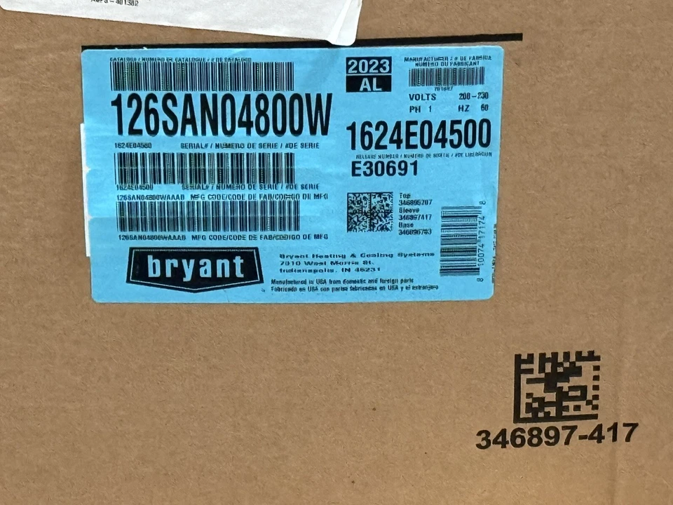 Unidad de condensación de aire acondicionado residencial Bryant 126SAN04800W 4 toneladas SEER2 Foto 3 de 3