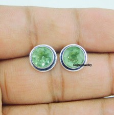 Green Amethyst Gemstone 925 sterling silver handmade Stud Earrings