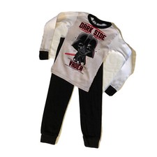 STAR WARS Vader Kids SZ 6 White Black Cotton Snug Fit Top Bottom 2-Piece Set