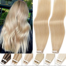 THICK 60PCS Tape In Real Remy Human Hair Extensions Full Head Blonde Skin Weft j