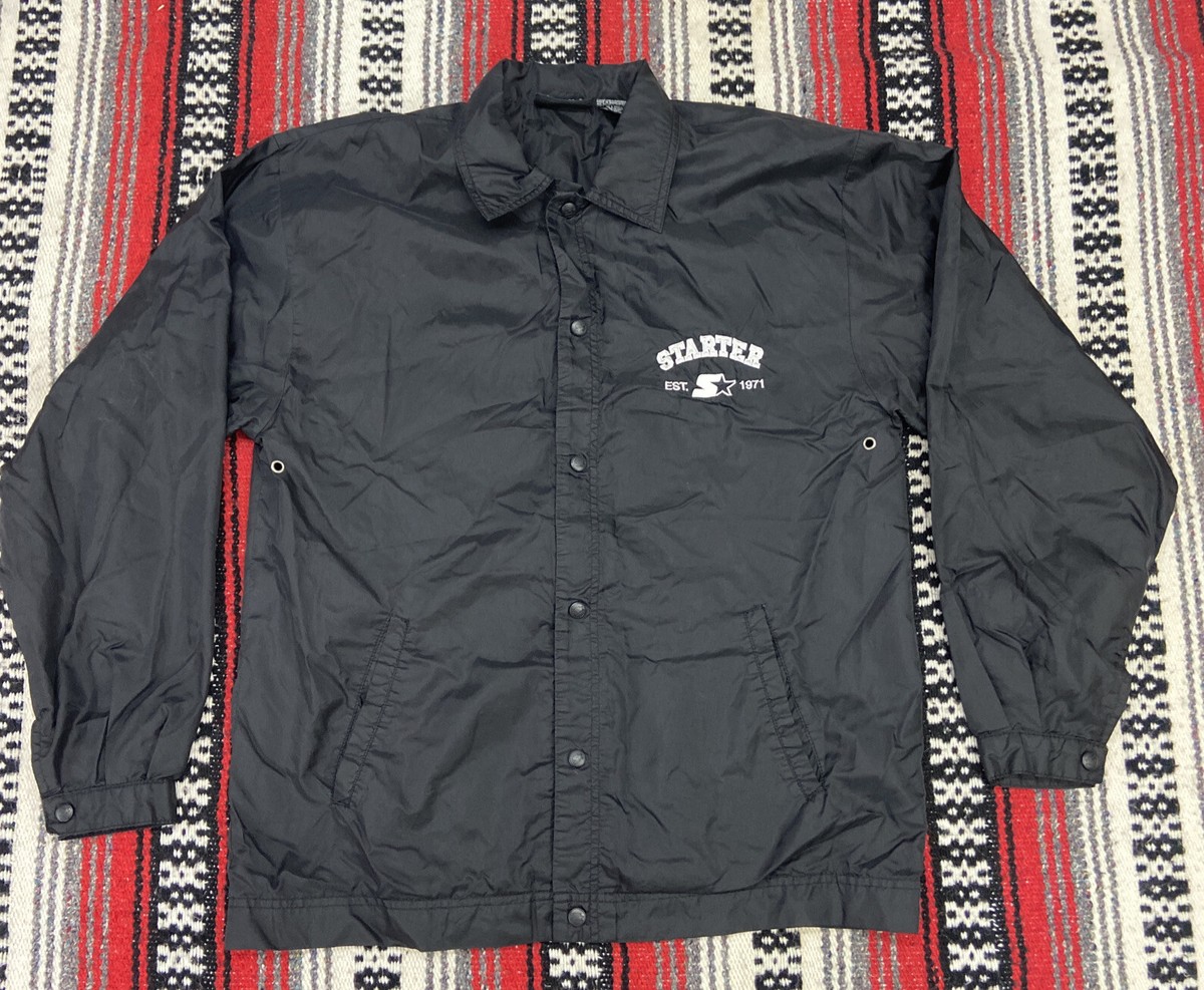 Vtg Starter Windbreaker Jacket Mens Sz S Button Front Black 100