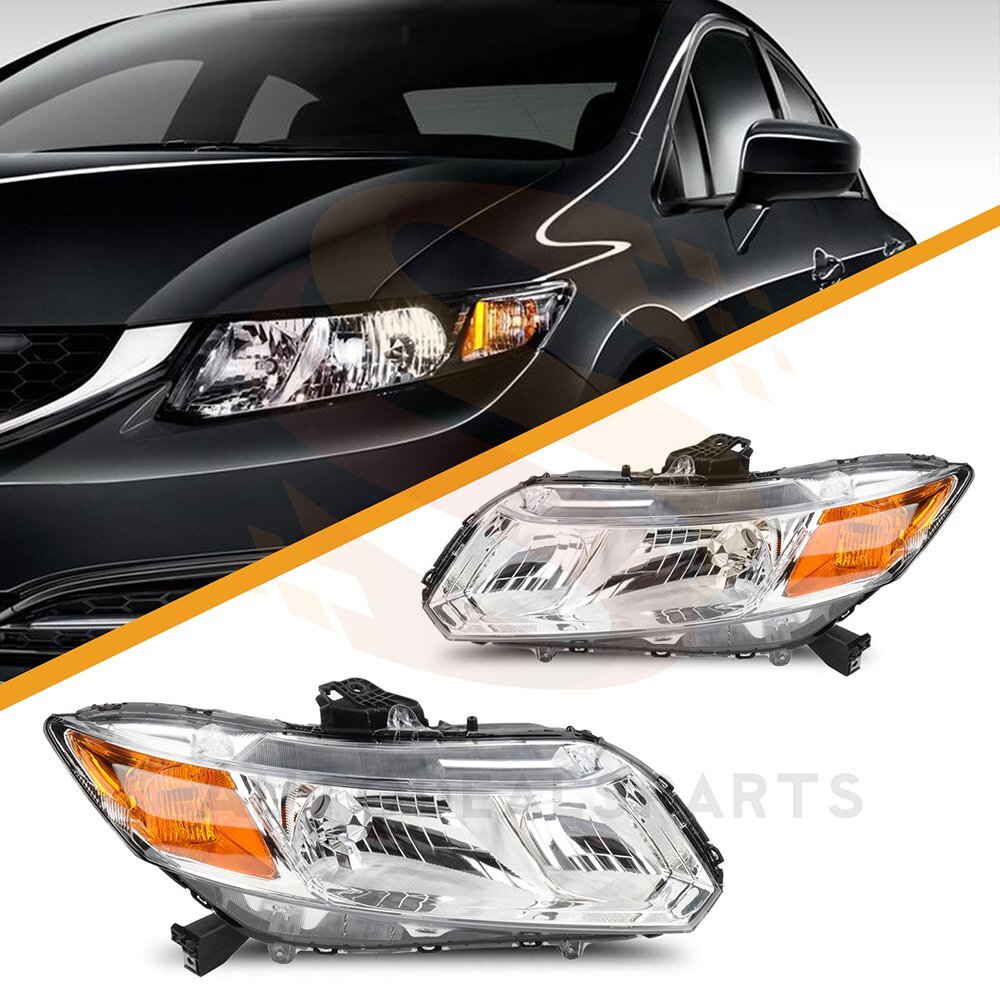 2012-2015 Honda Civic 4Dr Chrome Headlight Assembly Pair Left & Right