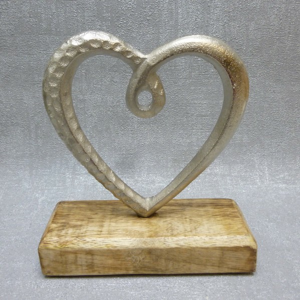 Formano Deko Herz Alu Und Mangoholz Antik Silber Geschenk Hochzeit Sommer-image