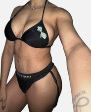 Robin Piccone Y2K Butterfly Rhinestone Womens M Black Bikini Swimsuit RARE USA