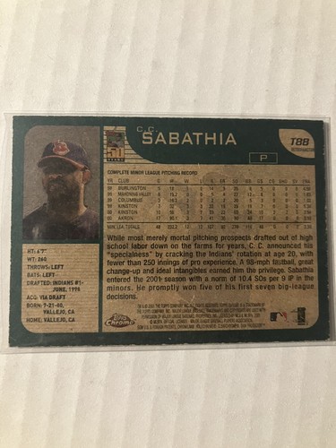2001 Topps Traded Rookies Chrome Retrofractor CC Sabathia #T88 Rookie RC SP - Picture 2 of 2
