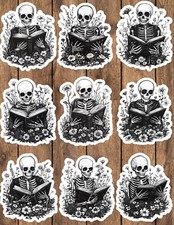 Skeleton Reading Book Die Cut Vinyl Stickers Scrapbooking Laptop Waterbottle