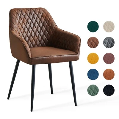 1/2X Dining Chairs with Arm Padded Seat Metal Legs Kitchen Home Furniture UK - Image 1 of 4