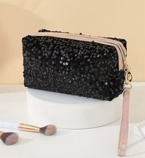 Black Sequinn & Rose Gold Make Up Bag Travel Bag Cosmetic Bag