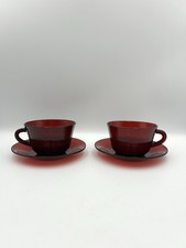 Vintage Anchor Hocking Royal Ruby Red Glass Tea Coffee Cup & Saucer Set of 2
