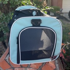 Soft-Sided Mesh Airline Pet Carrier Tote Travel Bag, Small Dog, Light Blue/Black