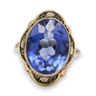 ANTIQUE DESIGNER SYNTHETIC SAPPHIRE TRI COLOR FILIGREE RING 14K GOLD SZ 5 SIGNED