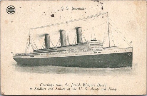 Vintage 1919 JÜDISCHER WOHLFAHRTSAUSSCHUSS / WWI Militär Postkarte "S.S. Imperator"
