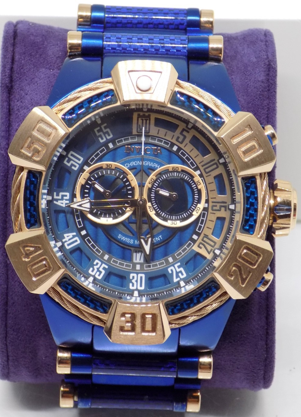 Invicta JT Carbon Fiber Men's Blue Rose Gold 52mm Swiss Chrono Watch 32835