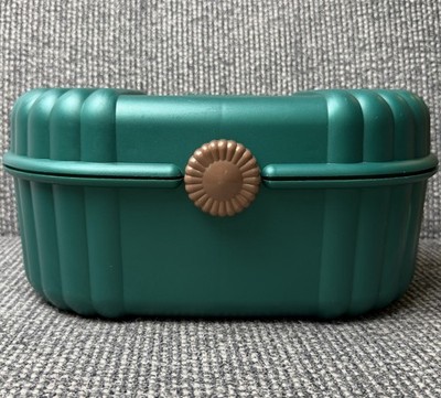 Vintage Sassaby Hard Plastic Makeup Case Cosmetic Train Case Teal Green Art Deco