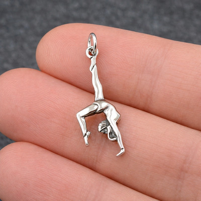 Sterling Silver Gymnast Charm - Gymnastics Pendant - Acrobat Tumbler Jewelry