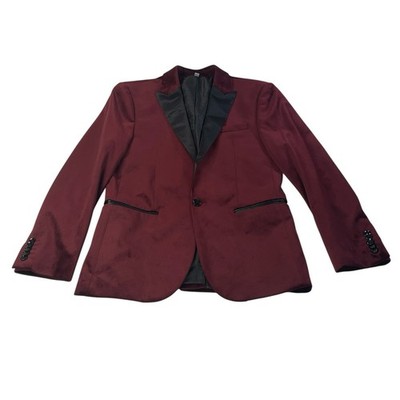 Express Slim Fit Velvet Blazer Men s 36S Burgundy Wine Satin Lapel Jacket