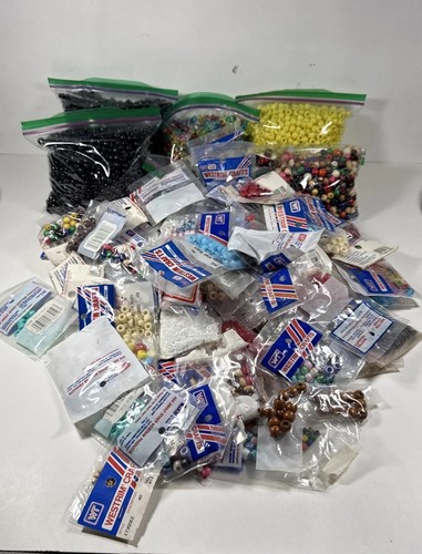 5 + Pounds Westrim Crafts Beads Wood Plastic Translucent Chrome Gold Vintage