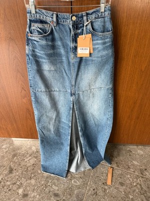 Reformation Jeans Tazz Maxi Denim Skirt Hemlock Center Slit Size:25