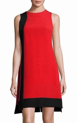 AKRIS Women s Size US 10 Red Black Colorblock Crepe Shift Dress