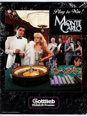 1986 Monte Carlo Gottlieb Pinball Flyer Casino Roulette Game Ephemera