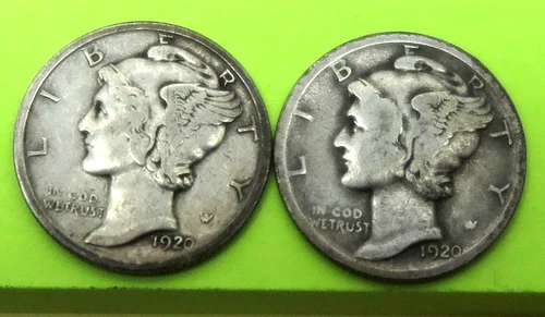 2 Mercury Dimes 1920 Fine, 1920-S VG Details  Reverse damage