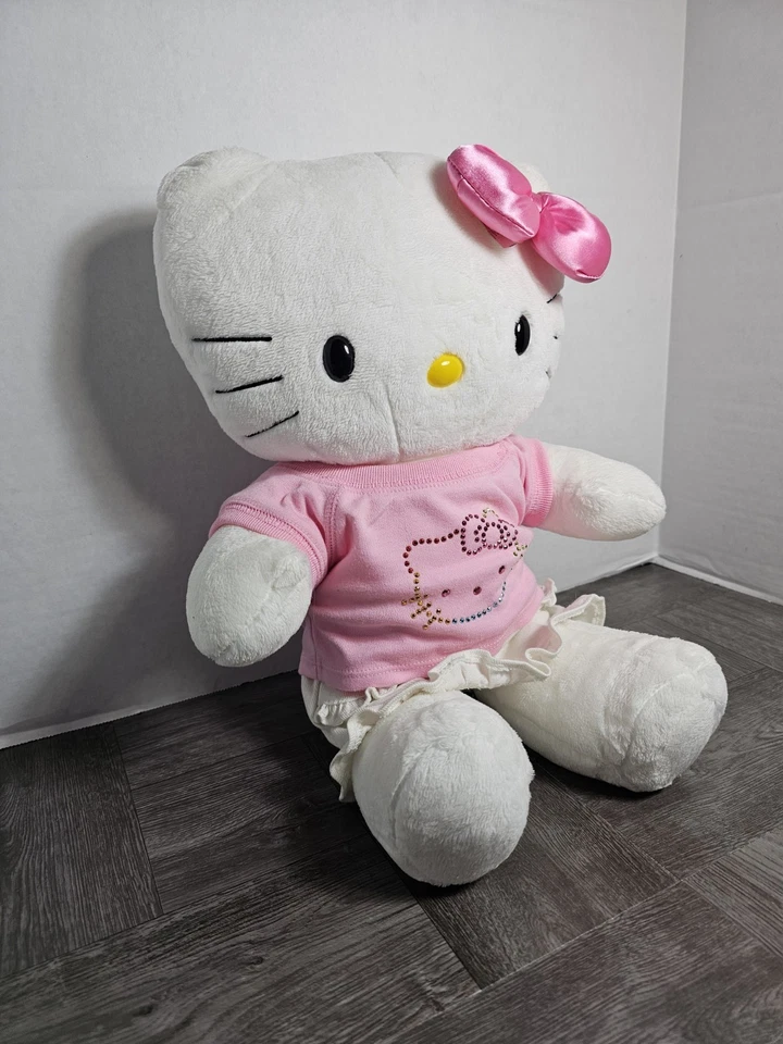 Build A Bear Sanrio Hello Kitty Pelúcia Branca com Laço Rosa 18” BAB com Camiseta Rosa - Imagem 2 de 4