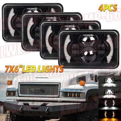 4PCS For GMC C4500 C5500 Topkick 2003-09 4x6'' LED Headlights Hi-Lo Beam H4 DOT