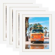 8x10 White Picture Frames Natural Solid Wood 4 Pack for Wall Mounting and Tab...