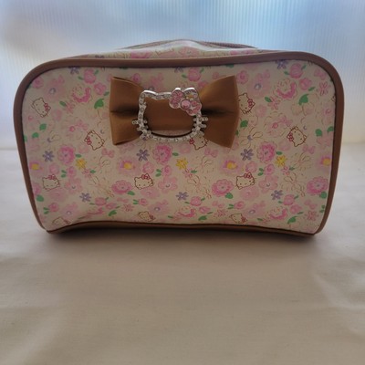 Hello Kitty Pink And Brown PVC Leather Zipper Pouch Clutch Case Makeup Bag