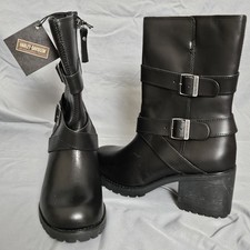 Harley-Davidson Women  s D84713 Black Leather Moto Boots Buckle Zip 8M NWT