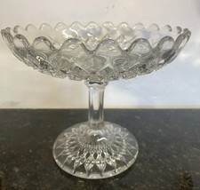 Vintage Cut Glass Pedestal Bowl Compote Dish Scalloped Rim
