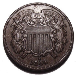 OLD US COINS 1864 OBSOLETE HIGHGRADE CIVIL WAR TWO CENT COIN