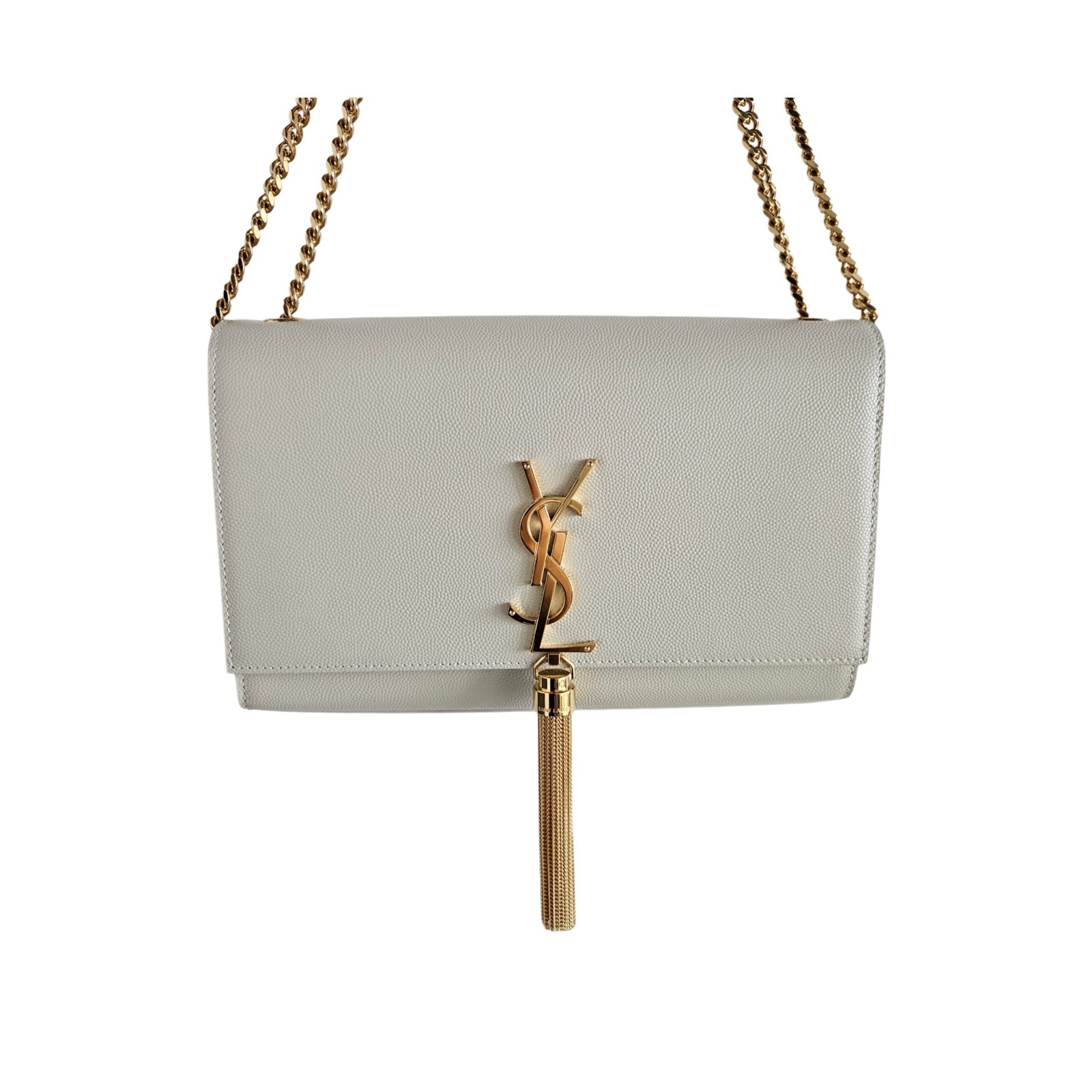 Saint Laurent Cream Monogram Kate Tassel Shoulder Woman Bag