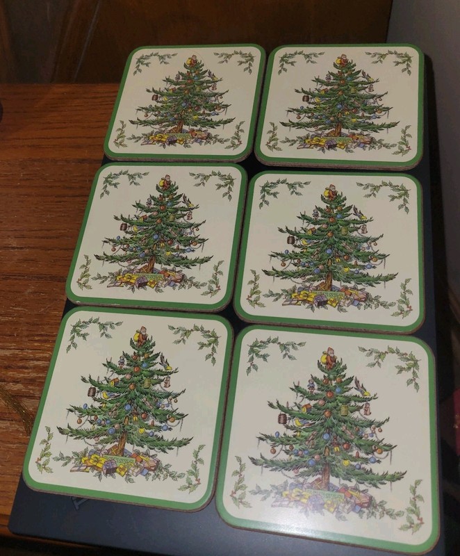 Vintage Spode Christmas Tree  (6) Cork Backed Coaster, 4" 