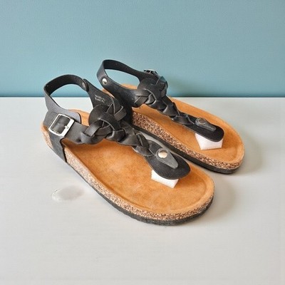 Anna Havasu Black Braided T-Strap Cork Footbed Sandals Womens 7.5 NEW