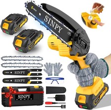 SINPY Mini Chainsaw Cordless, 6 Inch Electric Power Chain 2 Batteries & 2 Chain
