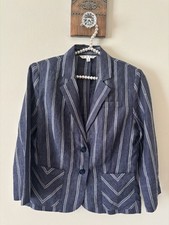 Cabi Womens Size 4 100 Linen Blue Blazer Striped Anchor Button Nautical