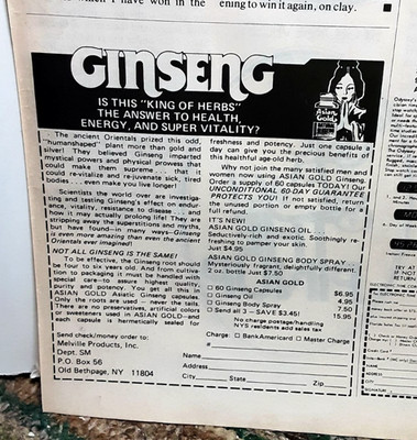 1976 Ginseng Asian Gold King of Herbs Vintage Print Ad Health Remedy